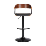 Black Faux Leather And Metal Swivel Adjustable Height Bar Chair