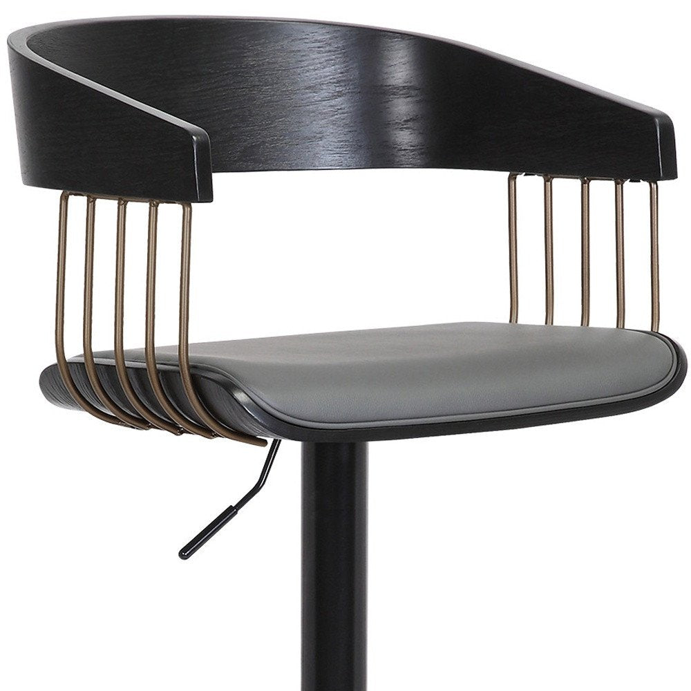Gray and Black Faux Leather with Metal Swivel Adjustable Height Bar Chair