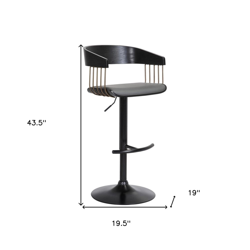 Gray and Black Faux Leather with Metal Swivel Adjustable Height Bar Chair