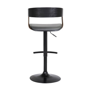 Gray and Black Faux Leather with Metal Swivel Adjustable Height Bar Chair
