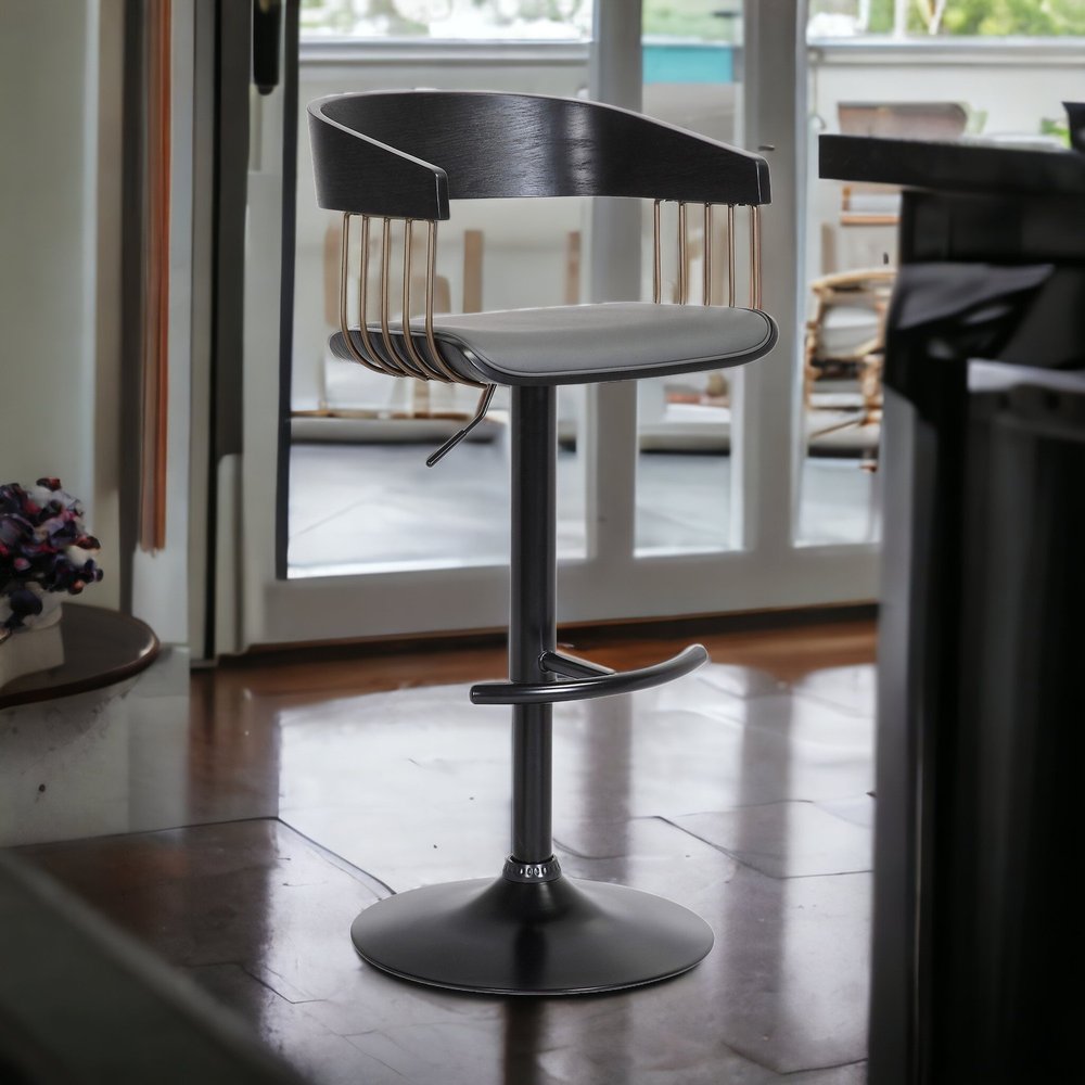 Gray and Black Faux Leather with Metal Swivel Adjustable Height Bar Chair