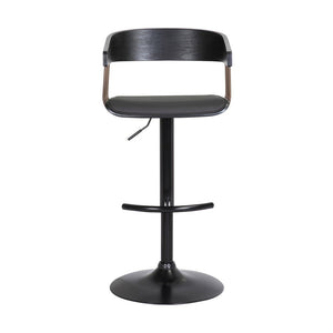 Black Faux Leather And Fabric And Metal Adjustable Height Swivel Bar Chair