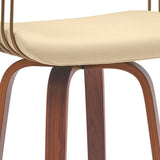 26" Cream And Wood Brown Faux Leather Swivel Counter Height Bar Chair