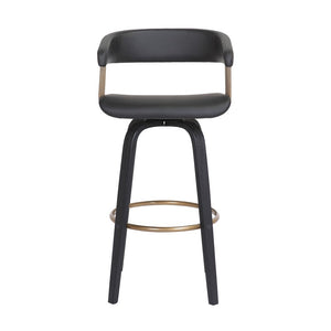 31" Black Faux Leather And Fabric And Wood Bar Height Swivel Bar Chair