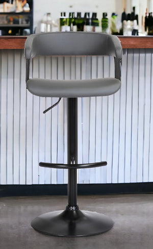 Gray and Black Faux Leather with Metal Swivel Adjustable Height Bar Chair