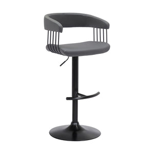 Gray and Black Faux Leather with Metal Swivel Adjustable Height Bar Chair