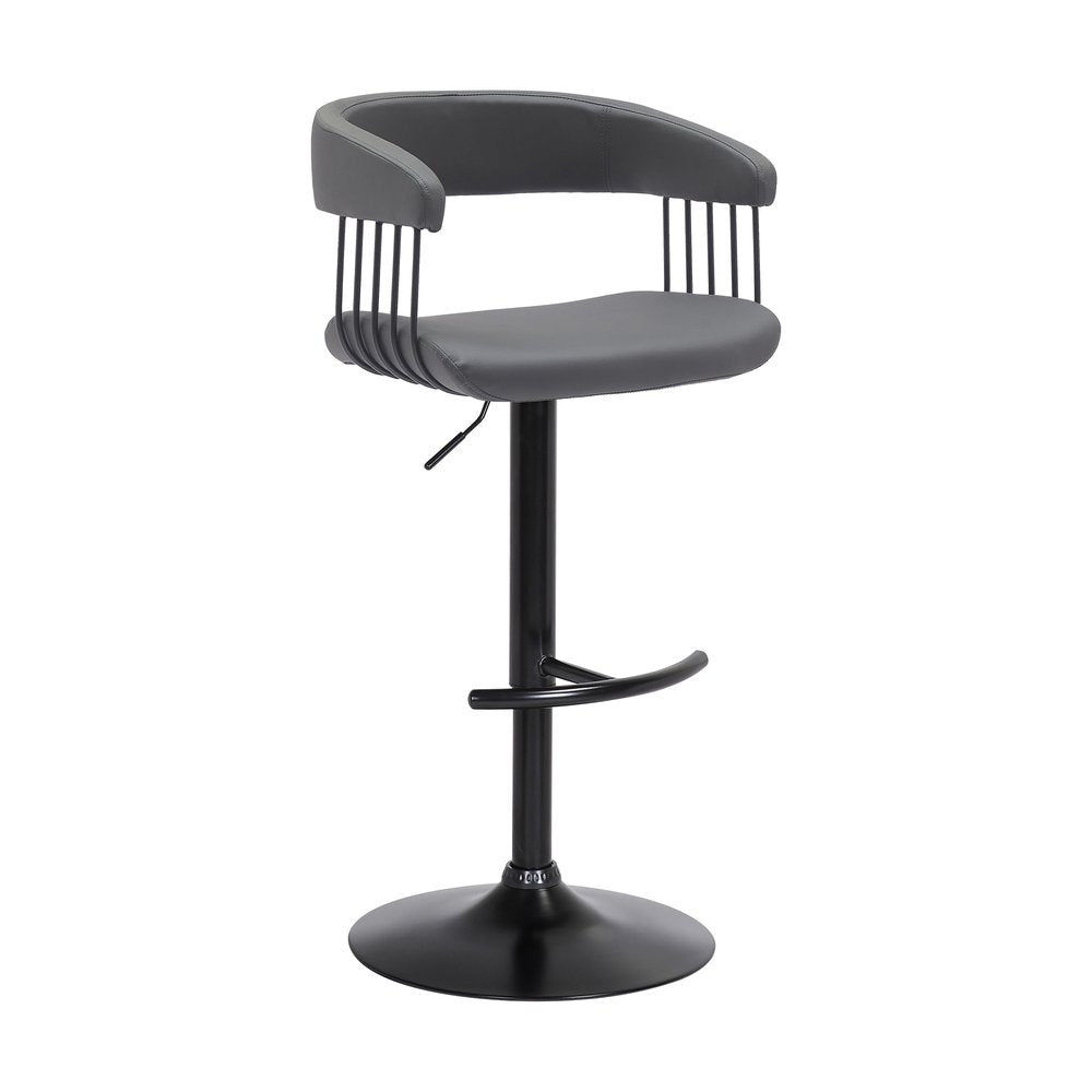 Gray and Black Faux Leather with Metal Swivel Adjustable Height Bar Chair