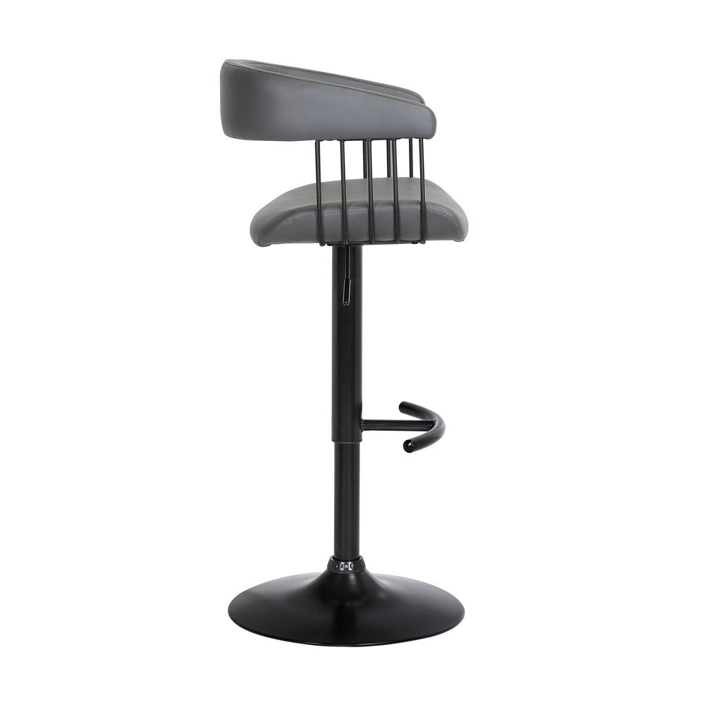 Gray and Black Faux Leather with Metal Swivel Adjustable Height Bar Chair