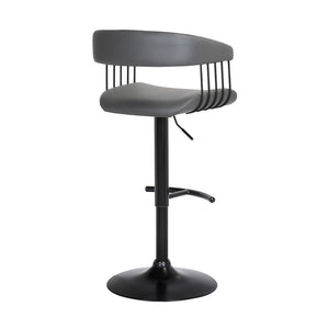 Gray and Black Faux Leather with Metal Swivel Adjustable Height Bar Chair
