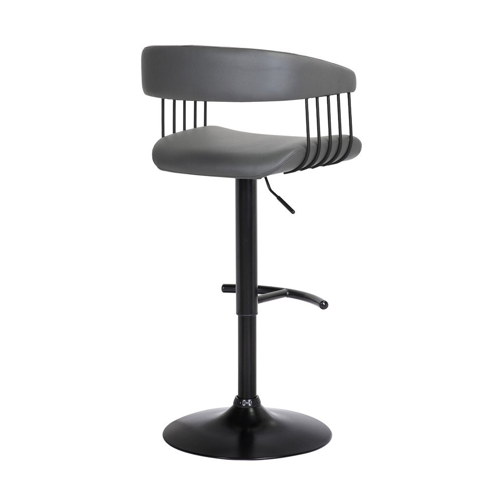 Gray and Black Faux Leather with Metal Swivel Adjustable Height Bar Chair