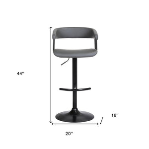 Gray and Black Faux Leather with Metal Swivel Adjustable Height Bar Chair