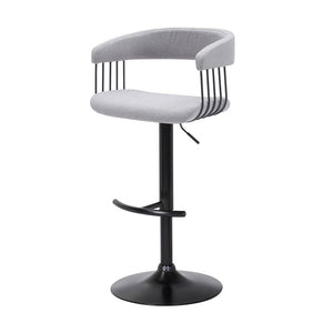 Light Gray And Black Fabric And Metal Adjustable Height Swivel Bar Chair