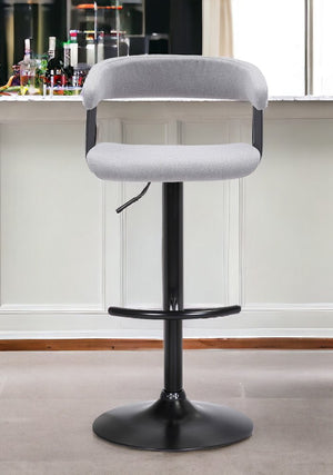 Light Gray and Black Fabric with Metal Swivel Adjustable Height Bar Chair