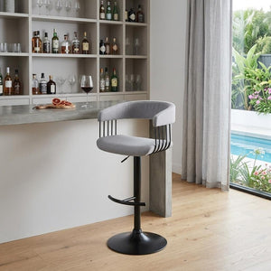 Light Gray and Black Fabric with Metal Swivel Adjustable Height Bar Chair