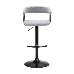 Light Gray And Black Fabric And Metal Adjustable Height Swivel Bar Chair