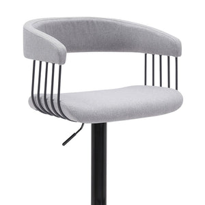 Light Gray And Black Fabric And Metal Adjustable Height Swivel Bar Chair