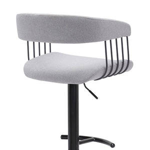 Light Gray And Black Fabric And Metal Adjustable Height Swivel Bar Chair