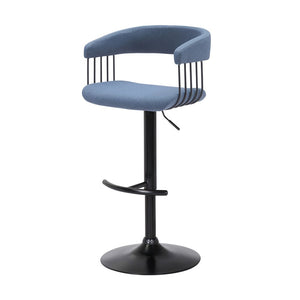 Blue And Black Fabric And Metal Adjustable Height Swivel Bar Chair