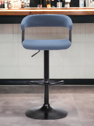 Blue and Black Fabric with Metal Swivel Adjustable Height Bar Chair