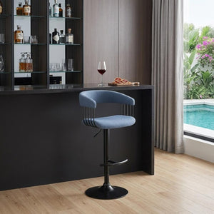 Blue and Black Fabric with Metal Swivel Adjustable Height Bar Chair