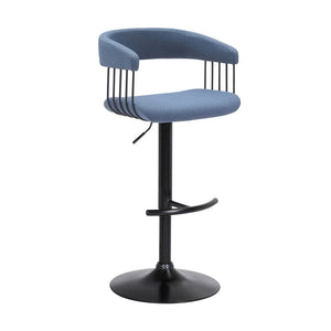 Blue and Black Fabric with Metal Swivel Adjustable Height Bar Chair