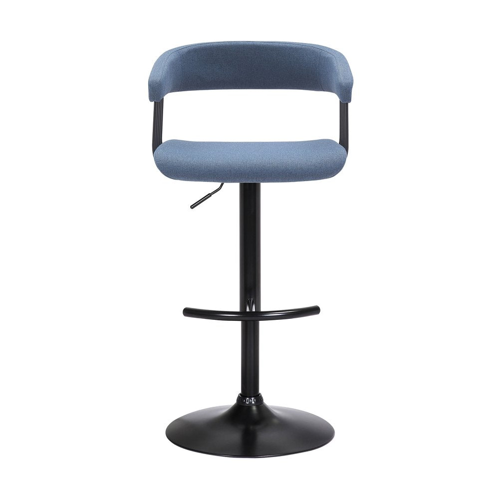 Blue and Black Fabric with Metal Swivel Adjustable Height Bar Chair