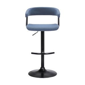 Blue And Black Fabric And Metal Adjustable Height Swivel Bar Chair
