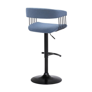 Blue and Black Fabric with Metal Swivel Adjustable Height Bar Chair