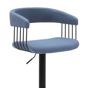 Blue And Black Fabric And Metal Adjustable Height Swivel Bar Chair