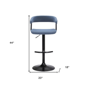 Blue And Black Fabric And Metal Adjustable Height Swivel Bar Chair