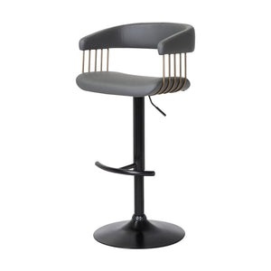 Gray And Black Faux Leather And Fabric And Metal Adjustable Height Swivel Bar Chair