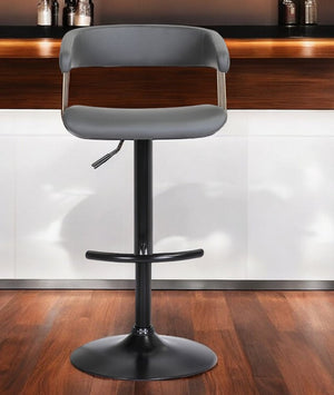 Gray and Black Faux Leather with Metal Swivel Adjustable Height Bar Chair