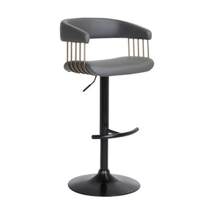 Gray And Black Faux Leather And Fabric And Metal Adjustable Height Swivel Bar Chair