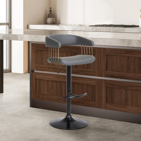Gray and Black Faux Leather with Metal Swivel Adjustable Height Bar Chair