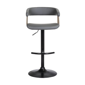 Gray And Black Faux Leather And Fabric And Metal Adjustable Height Swivel Bar Chair