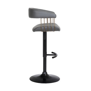 Gray And Black Faux Leather And Fabric And Metal Adjustable Height Swivel Bar Chair