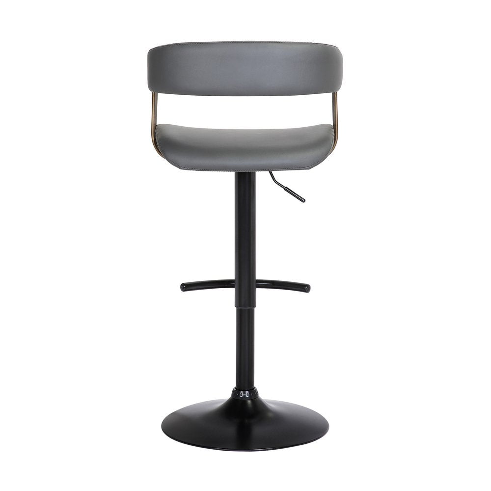 Gray And Black Faux Leather And Fabric And Metal Adjustable Height Swivel Bar Chair