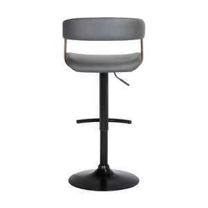 Gray And Black Faux Leather And Fabric And Metal Adjustable Height Swivel Bar Chair