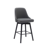 26" Gray and Black Faux Leather with Solid Wood Swivel Counter Height Bar Chair