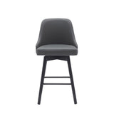 26" Gray and Black Faux Leather with Solid Wood Swivel Counter Height Bar Chair