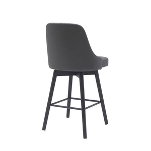 26" Gray And Black Faux Leather And Fabric And Solid Wood Counter Height Swivel Bar Chair