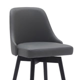 26" Gray and Black Faux Leather with Solid Wood Swivel Counter Height Bar Chair