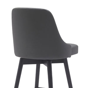 26" Gray And Black Faux Leather And Fabric And Solid Wood Counter Height Swivel Bar Chair