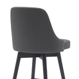 26" Gray and Black Faux Leather with Solid Wood Swivel Counter Height Bar Chair