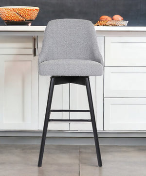 26" Light Gray and Black Fabric with Solid Wood Swivel Counter Height Bar Chair