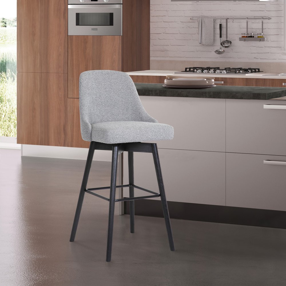 26" Light Gray and Black Fabric with Solid Wood Swivel Counter Height Bar Chair