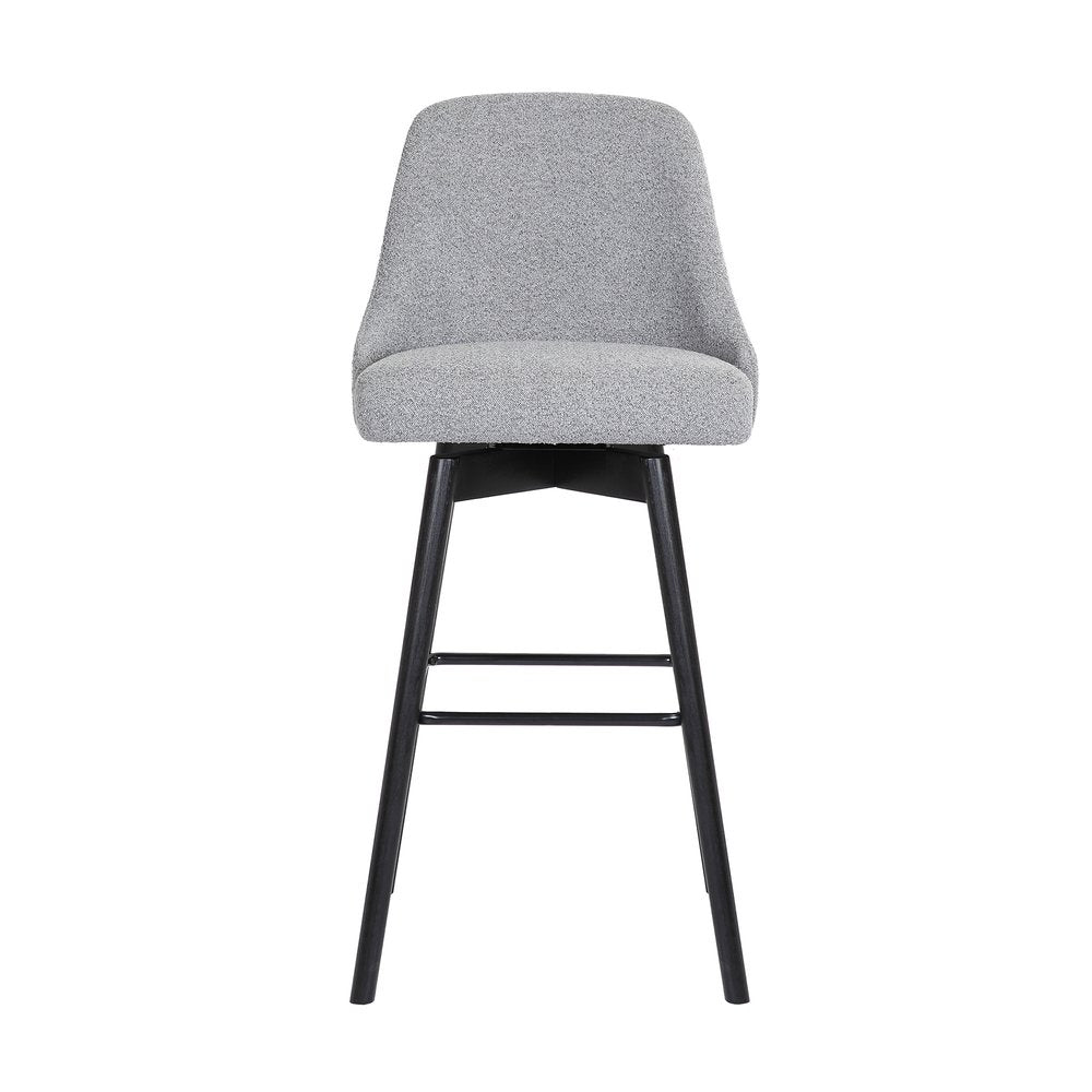 26" Light Gray And Black Fabric And Solid Wood Counter Height Swivel Bar Chair