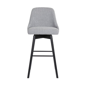 26" Light Gray And Black Fabric And Solid Wood Counter Height Swivel Bar Chair