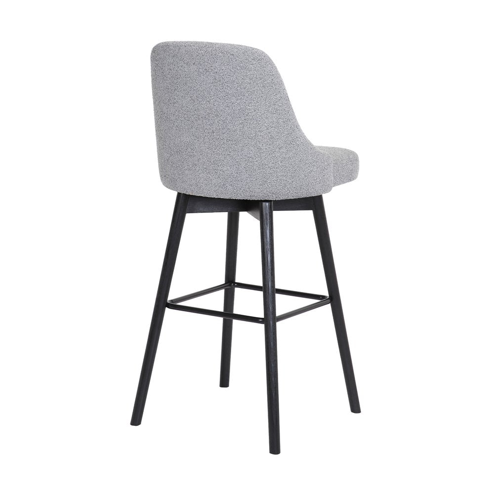 26" Light Gray And Black Fabric And Solid Wood Counter Height Swivel Bar Chair