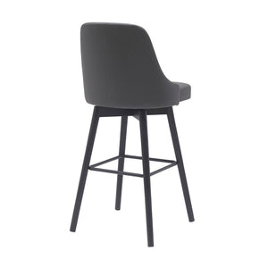30" Gray And Black Faux Leather And Fabric And Solid Wood Bar Height Swivel Bar Chair